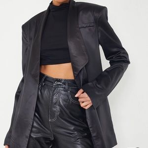Black Satin Shawl Lapel Extreme Shoulder Padded Blazer